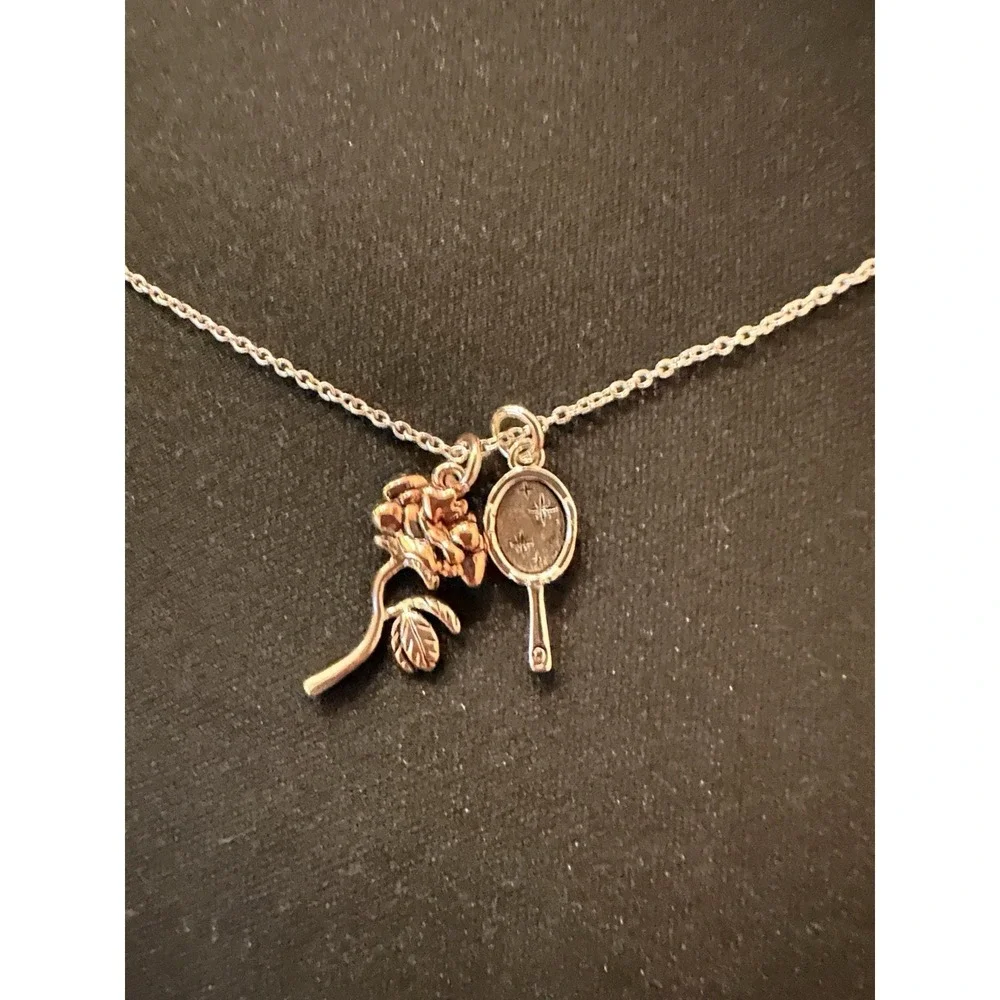 Disney Beauty And The Beast Enchanted Rose & Mirror Necklace Adjustable Chain